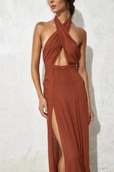 Cross Halter Sleeveless Slit Maxi Dresses